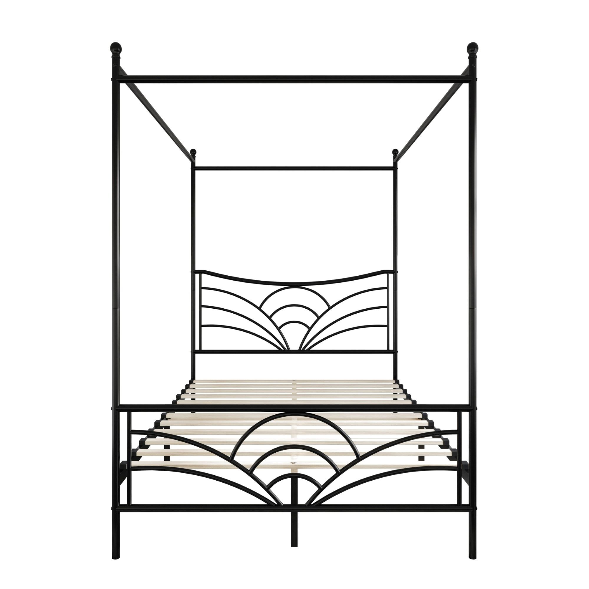 Home Design Denver King Metal Canopy Bed Frame with Arched Headboard and Central Support Leg, Black, Easy Assembly