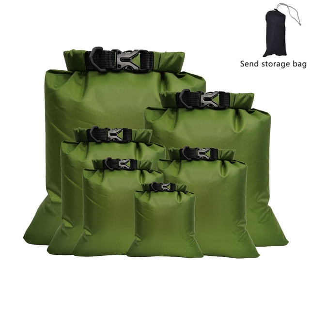 6 bolsas secas impermeables (verde), 1,5 l/2,5 l/3 l/3,5 l/5 l/8 l bolsas secas ligeras bolsa seca portátil para senderismo al aire libre, pesca, camping