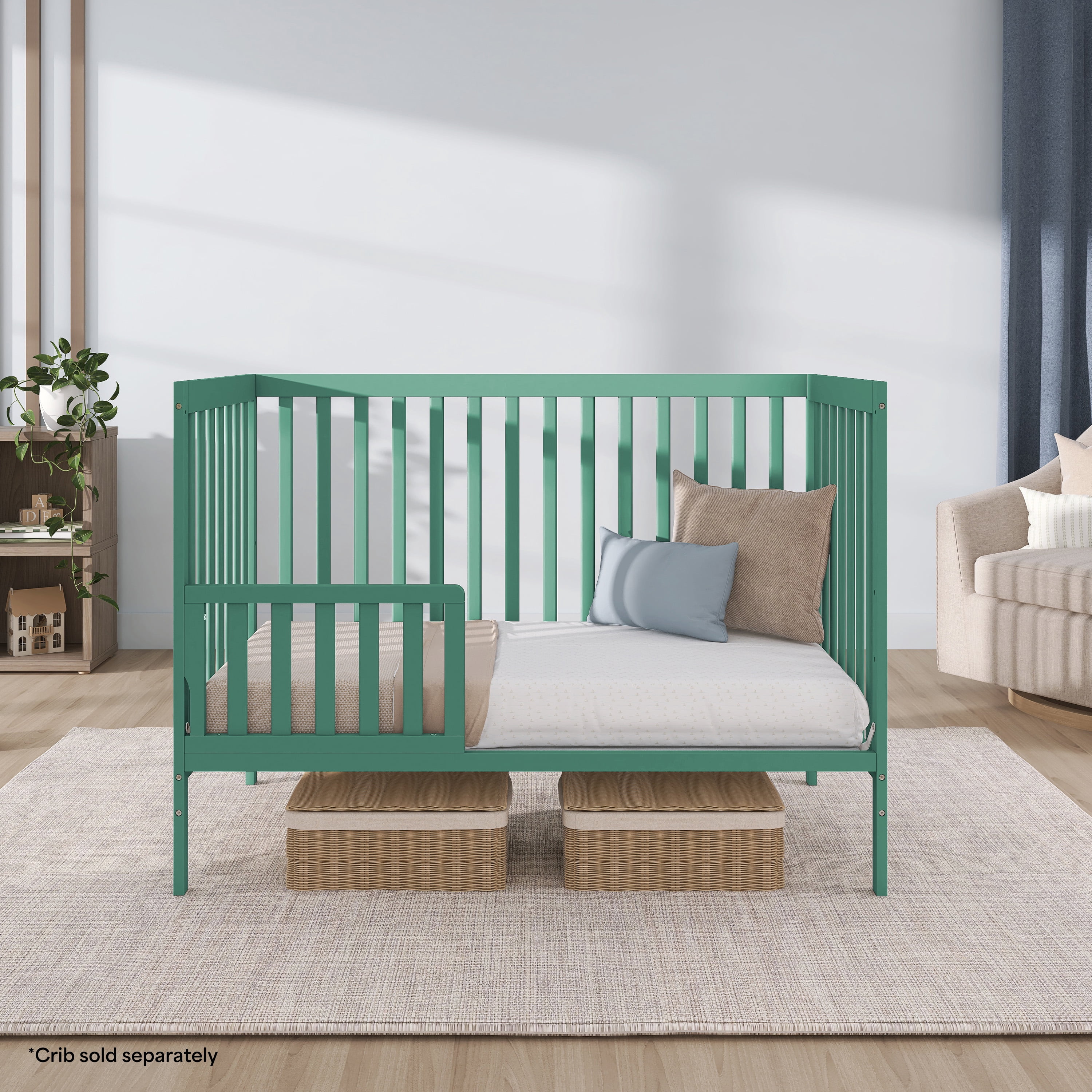 Dream On Me Convertible Crib Toddler Guard Rail in Emerald, Converts Cribs to Toddler Beds