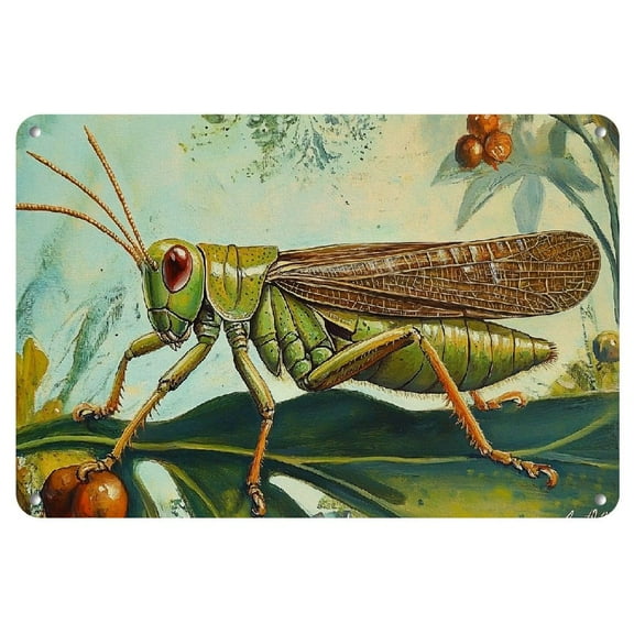 Vintage Grasshopper Metal Wall Art Decor Sign, 8"X12" - Perfect For Garage, Cafe, Bar, Or Living Room