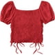 thumbnail image 2 of Blusa corta de manga corta abombada con cuello cuadrado y cordón para mujer Rojo G Rojo G Xishao ropa, 2 of 2
