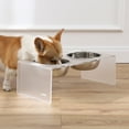 thumbnail image 3 of THE LICKER STORE Keaton 7.5" Medium/Large Modern Acrylic Rectangular Elevated Pet Feeder with 54oz 2-Stainless Steel Bowls, Moon White/Chrome, DBL2001K, 3 of 7