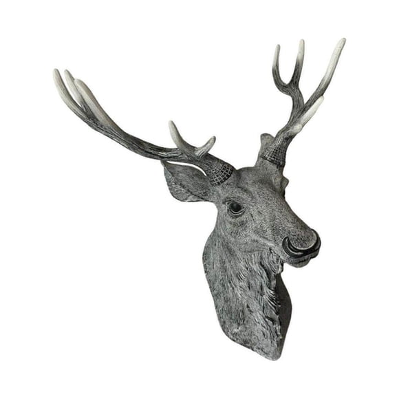 3D Deer Head Antlers Wall Art Statue Stickers Wall Statue Deer Head Home Decoration Gray