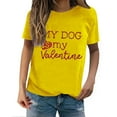thumbnail image 2 of Tittly T-Shirts pour Femmes T-Shirts Graphiques Saint-Valentin Mon Chien Est Mon Saint-Valentin Imprimé Chandail en Molleton Décontracté Imprimé Col Rond T-Shirt Chandail pour Femmes T-Shirts Hauts Femmes Jaune TG, 2 of 8
