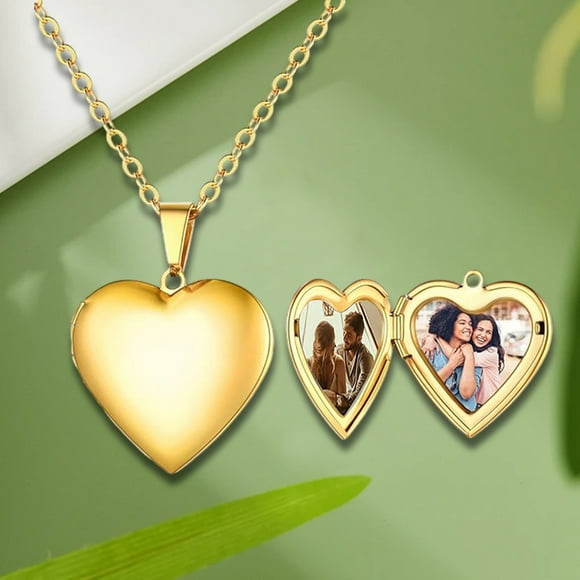Personalized Engraved Heart Locket Necklace, Stainless Steel Photo Pendant Romantic DIY Gift for Couples, Customizable Keepsake Jewelry for Her Him with Chain, Gold