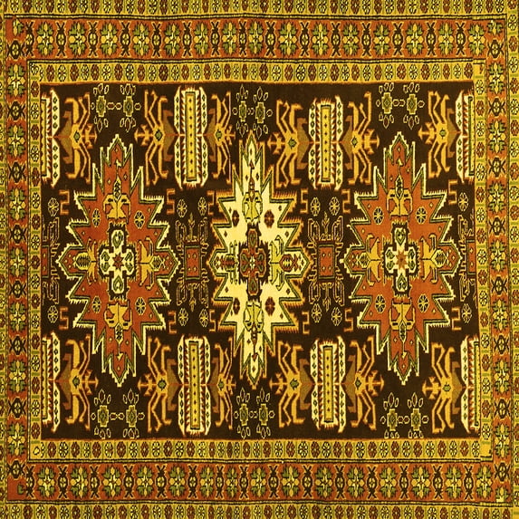 Ahgly Company Machine Washable Indoor Square Persian Yellow Traditional Area Rugs, 8' Square