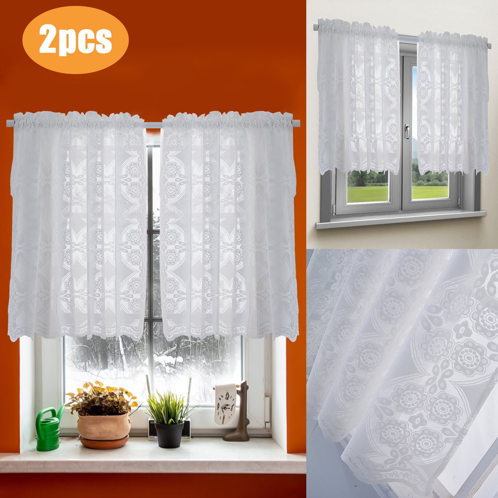 Floral Curtain Kitchen, EEEKit Rod Pocket Sheer Cafe ...