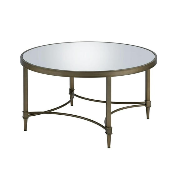 ACME Aditya Contemporary Metal Coffee Table in Mirrored and Antique Brass