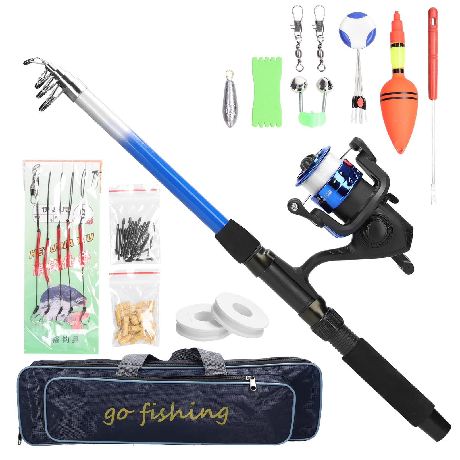 NFTIGB Portable Retractable Fishing Rod and Reel Combo Suit Complete Fishing Gear Accessory Bag Tool Set For Beginners Include Fishing Line Hooks Bobbers 19.69 inches / 50 cm