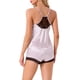 thumbnail image 3 of INSPIRAR CHIC Conjunto de Pijamas de Satén para Mujeres, Top sin Mangas con Espalda de Carreras y Cortos con Encaje, Conjuntos de Lounge de Seda S Rosa-1, 3 of 6