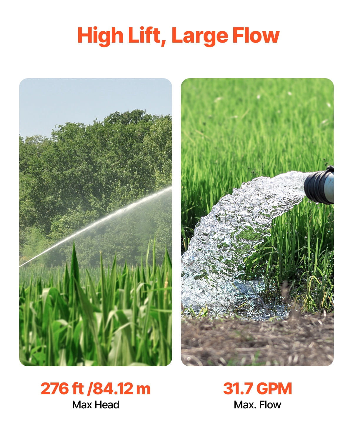 VEVOR Deep Well Submersible Pump,1.5 HP Output Power, 115V, 31.7 GPM Flow 276 ft Head, with 32.81 ft Cord, Stainless Steel Water Pump, for Industrial, Irrigation, and Home Use, IP68 Waterproof Grade