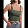 thumbnail image 3 of Camisetas Sin Mangas con Doble Forro para Mujer, Estilo Y2K, para Salir, Ajustadas, Sin Mangas, con Cuello Cuadrado, para Verano. Verde L, 3 of 8