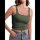 thumbnail image 3 of Camisetas Sin Mangas con Doble Forro para Mujer, Estilo Y2K, para Salir, Ajustadas, Sin Mangas, con Cuello Cuadrado, para Verano. Verde L, 3 of 8