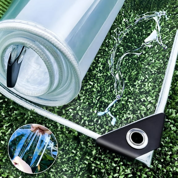 SELIVO Clear Tarp Waterproof with Grommets, 14Mil Heavy Duty Resistant Tear PVC Vinyl Tarpaulin Enclosure for Outdoor Greenhouse Balcony Garden