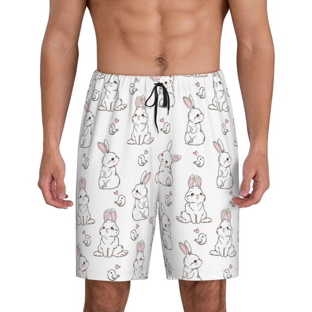 Fotbe Bunny And Bird Pantalones Cortos de Pijama para Hombre, Ropa de Dormir, Pantalones de Pijama Cortos para Hombre-Medium