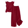 thumbnail image 7 of HAYIMI Womens Summer Outfits Sets 2 Pieces Elegant Casual Fly Sleeve Shirts Tops And Trousers Lightweight Comfortable Everyday For Warm Weather Modern Relaxed Fit Solid Color Trendy Clothing Sets, 7 of 7