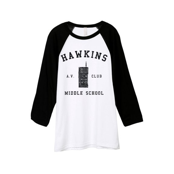 Thread Tank Hawkins Middle School Unisex 3/4 Sleeves Baseball Raglan White Black X-Small