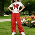 thumbnail image 4 of BXJX Girls Summer Outfit Sets, 2PC Crew Neck Short Sleeve Casual T-Shirts and Cargo Pants Sets Red Size 9-10 T, 4 of 6