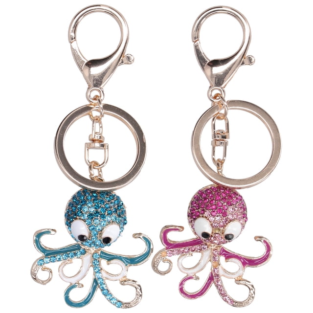 Llavero con diamantes de imitación Ticfox en forma de pulpo azul rosa rojo 2 piezas