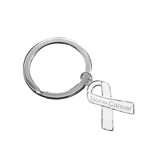 White Ribbon Bone Cancer Awareness Split Style Key Chains