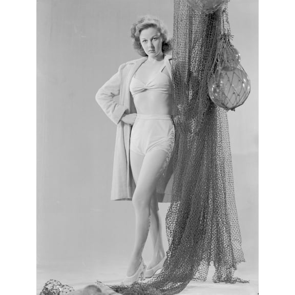 Susan Hayward wearing a Bikini and Trench Coat Photo Print (8 x 10)