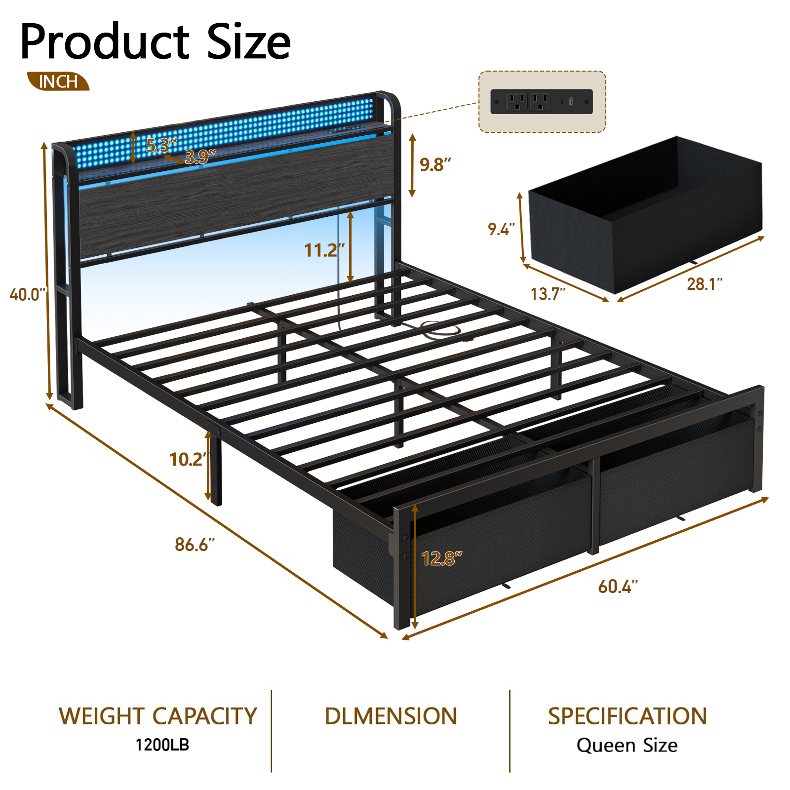 Satifur Queen Bed Frame with Storage Drawers and Charging photo 3