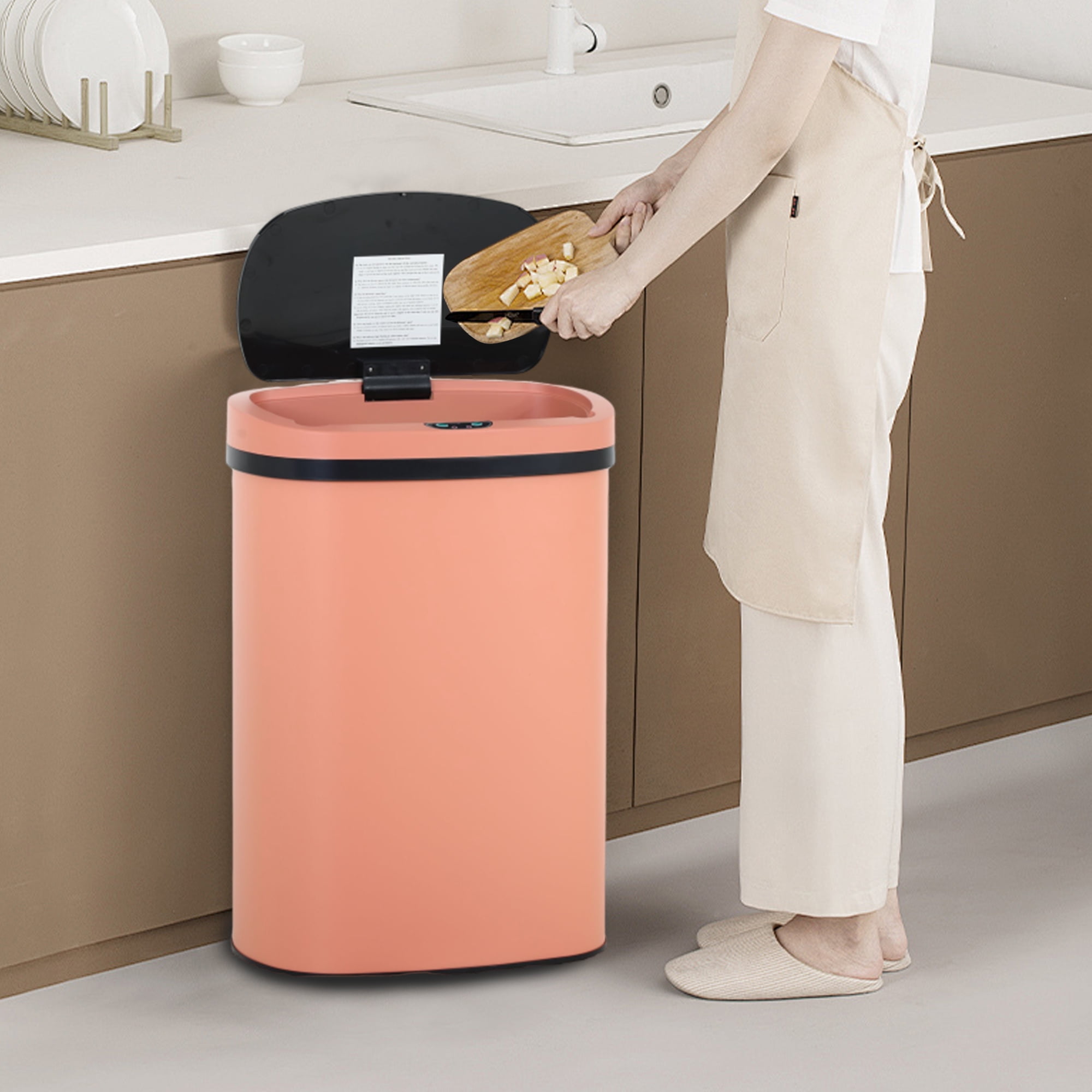 CL.HPAHKL 13 Gallon Kitchen Trash Can, Touchless Motion Sensor Trash Can 50 Liter High-Capacity Automatic Trash Cans Stainless Steel Garbage Can with Lid for Home Bathroom Bedroom Office, Pink