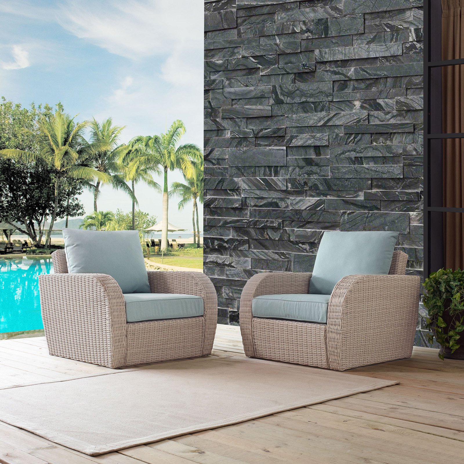 Crosley Furniture St Augustine 2 Pc Outdoor Wicker Seating Set With Mist Cushion - Two Outdoor Wicker Chairs - image 3 of 11
