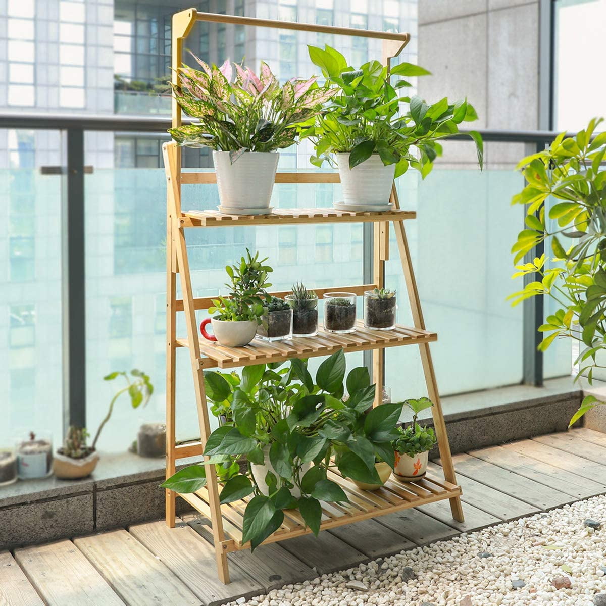 Bamboo Plant Flower Stand Shelves 3 Tier Pot Display Rack Holder Garden Planter