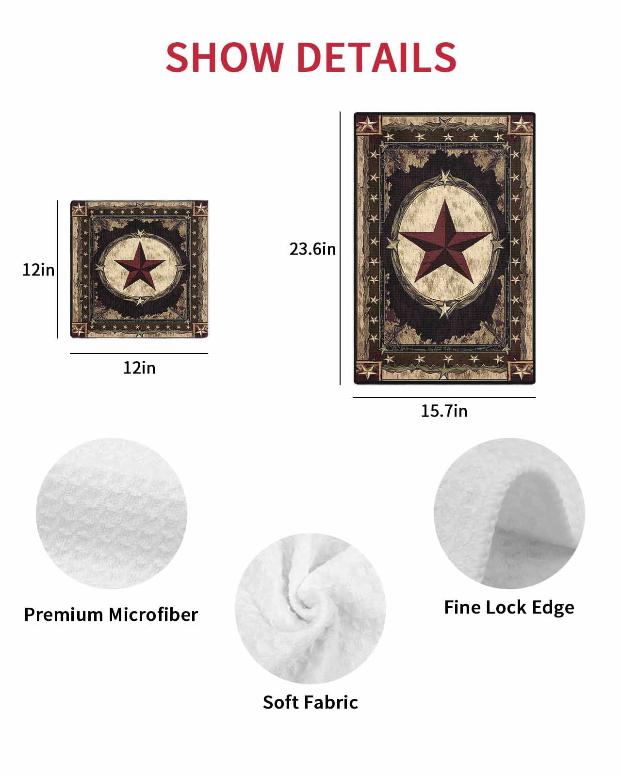 Western Stars Brown Kitchen Dish Towels for Drying Dishes Set of 4, Farmhouse Country Vintage Wood Grain Waffle Weave Microfiber Terry Hand Tea Bathroom Towels Quick Dry & Absorbent Towel 12x12