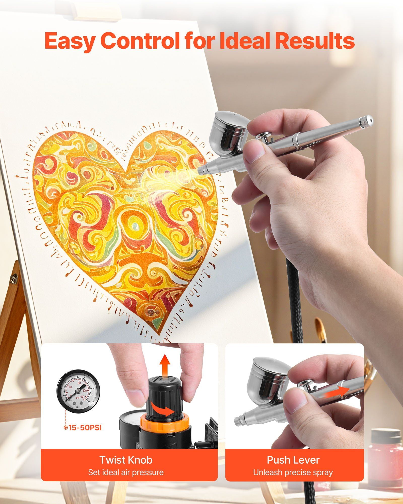 Airbrush Kit with Air Compressor 1/6 HP 3 Dual Action Professional Airbrushes Tips Hose Acrylic Paint 2 Fans Low Noise for Cake Decorating Model Painting Nail Art
