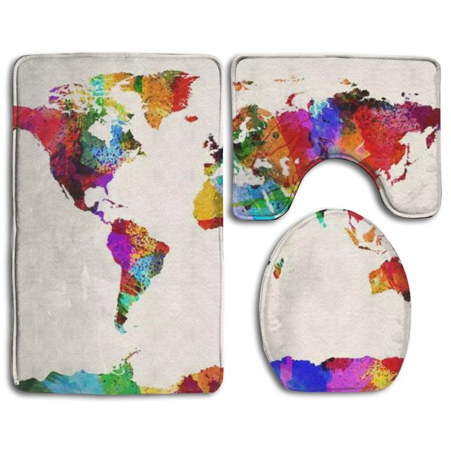 Juego de alfombras de baño ABPHQTO Resumen de mapa del mundo 3 piezas Cont-CHAPPLE-19692