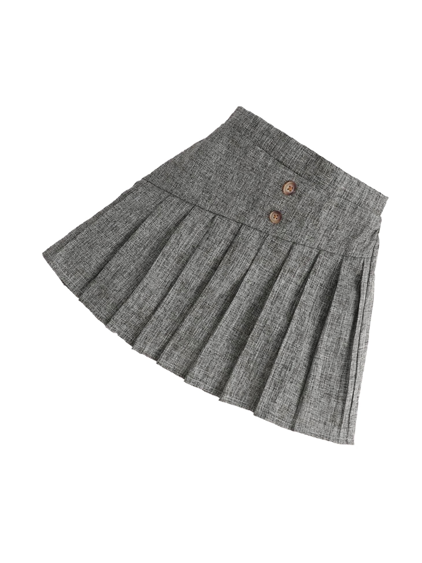 Casual Plain Pleated Dark Grey Toddler Girls Skirts (Girl's)