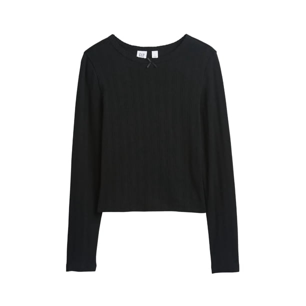 Camiseta de Manga Larga Acanalada para Niñas GAP Color Negro Verdadero Talla S
