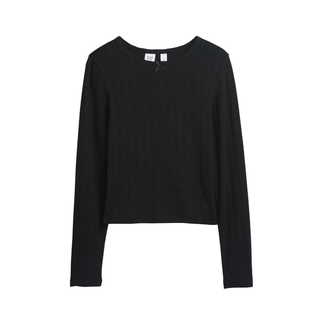 Camiseta de Manga Larga Acanalada para Niñas GAP Color Negro Verdadero Talla S
