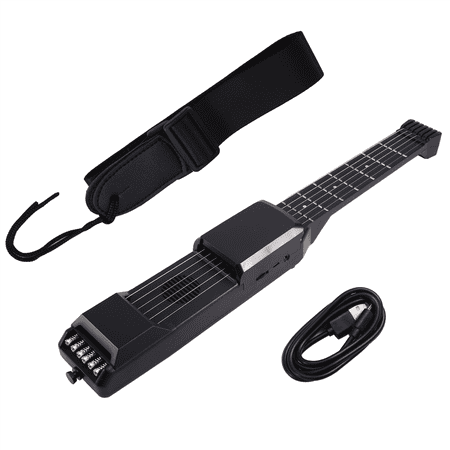 Smart Electronic Digital Guitar Practice Mini Educational Guitars Stringed Instrument Chord Trainer Pocket Guitar 7 Fret,1 * Electric guitar 1 * Charging cable,Black