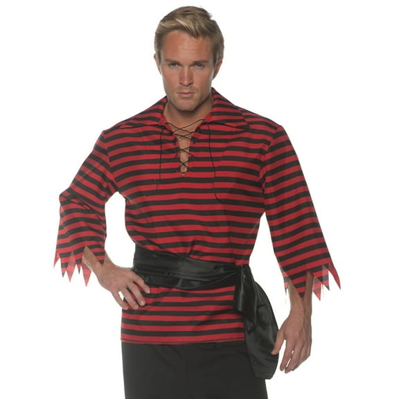 UnderWraps Men's Red And Black Striped Pirate Costume Shirt 2X-Large 48-50