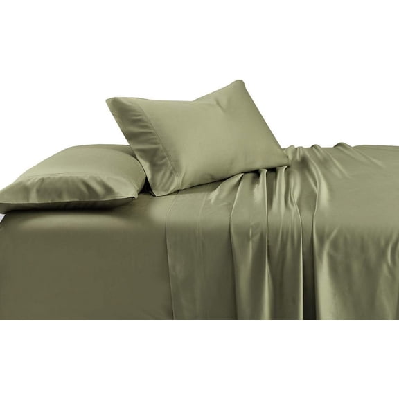 Solid Sage 600 Thread Count Cal King Un-Attached Waterbed Sheet Set Viscose from Bamboo 4pc Sheet Set