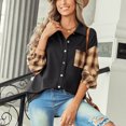 thumbnail image 2 of Blusa Solapa Cuadros Elástico Manga larga Bolsillo Un solo pecho Moda Casual Tops, 2 of 8