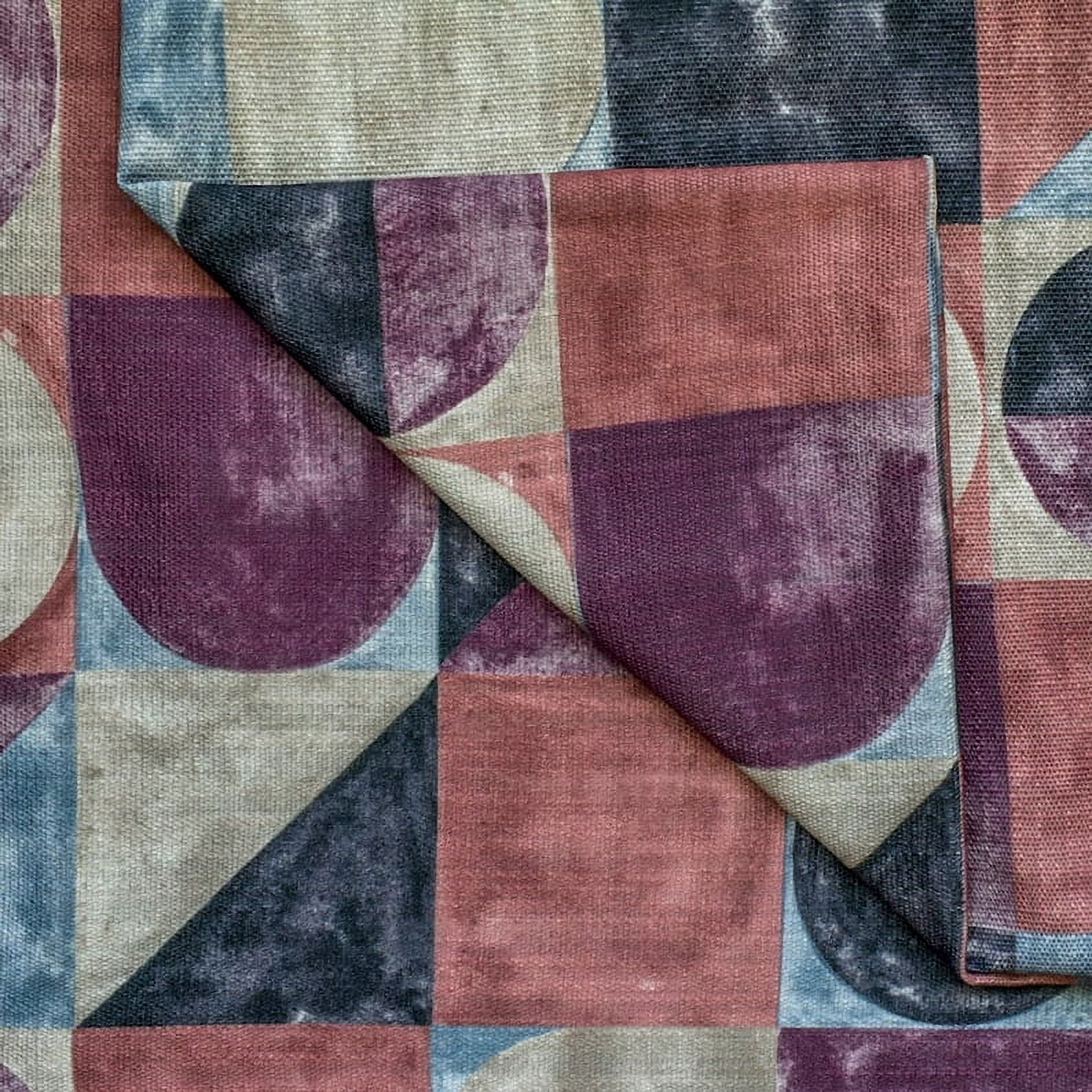 Fabric Mart Direct Squares & Circles Fabric By The Yard, 12 Continuous Yards Burgundy Printed Cotton Fabric, Upholstery Fabric, Curtain & Drapery Fabric, Fabric For Pillows