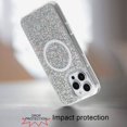 thumbnail image 2 of For Apple iPhone 16 Pro (6.3") Premium Transparent Epoxy Glitter Bling Magnetic Circle Compatible with MagSafe Hybrid Sparkle TPU Cover ,Xpm Phone Case [ Silver Glitter ], 2 of 4