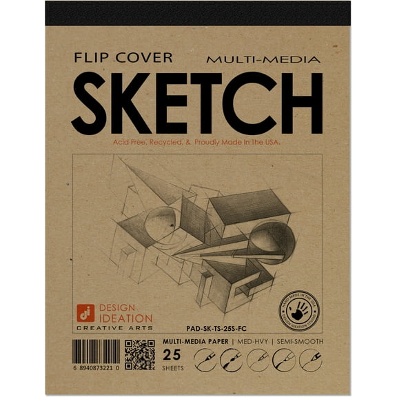 FLIP COVER Sketch Pad : Multi Media Paper SKETCH Pad for Pencil, Ink, Marker, Charcoal and Watercolor Paints. (8.5" x 11")