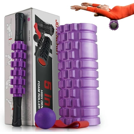 5 in 1 Foam Roller Set, Trigger Point Foam Roller Patented, Massage Stick, Massage Ball, Resistance Band for Deep Muscle Massage Pilates Yoga, Fitness Exercise for Whole Body