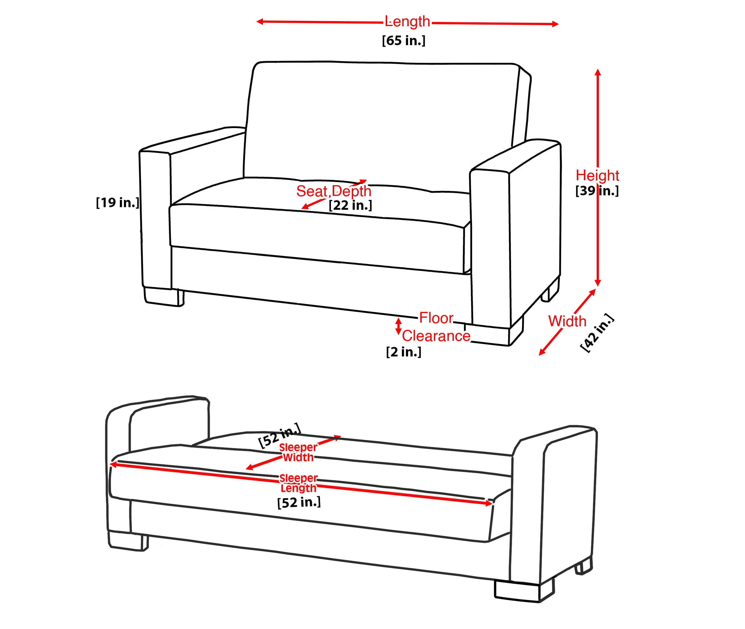 Ottomanson Convertible Sleeper Loveseat with Hidden Storage, Firm Seating, Gray