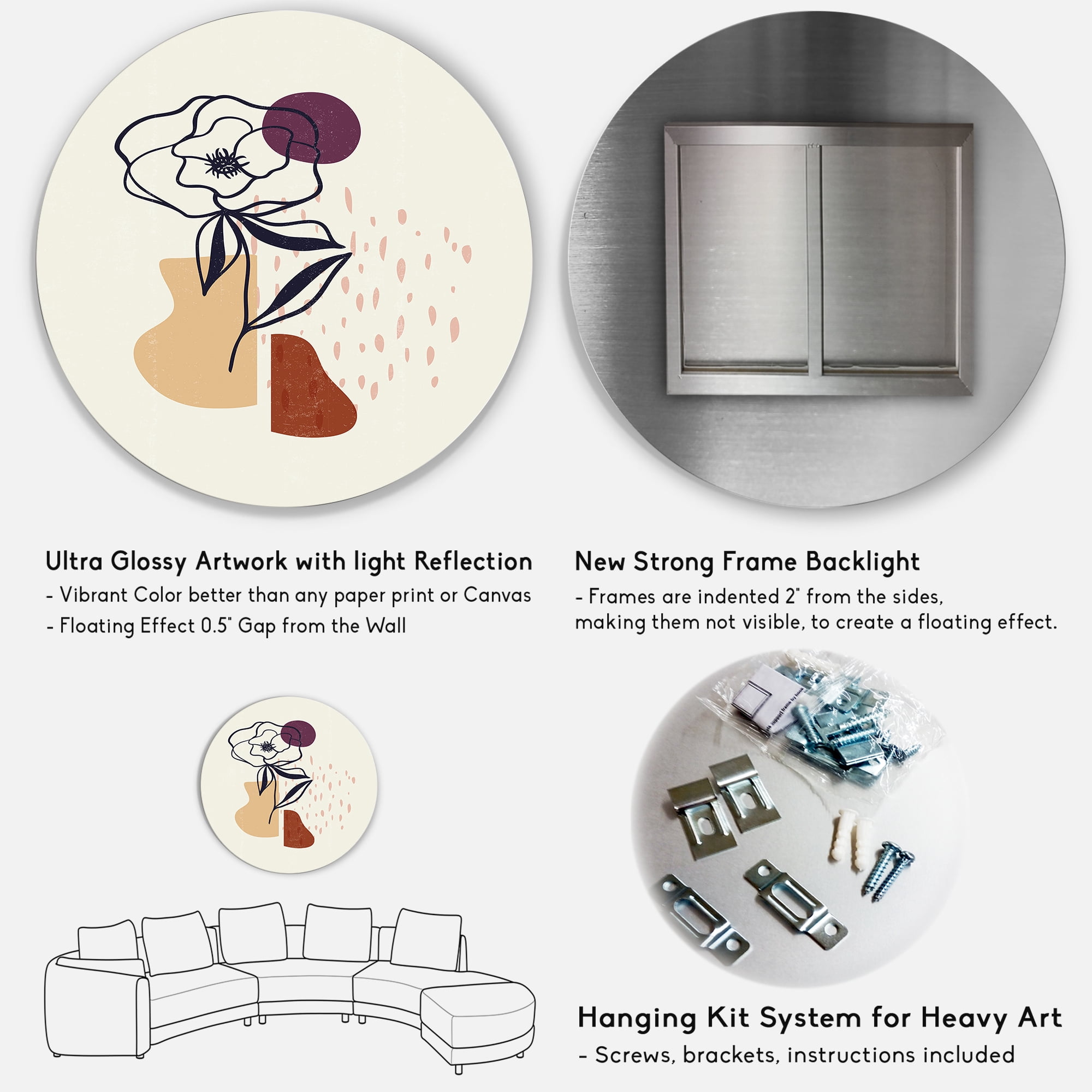 Designart 'Minimalist Shapes With Ancient Flower I' Modern Circle Metal Wall Art 11x11 - Disc of 11