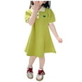 thumbnail image 3 of Girls' Dresses 3-4 Years Summer Lapel foreign Style Solid Color Casual Comfortable A Line Skirt Green Sundress, 3 of 5