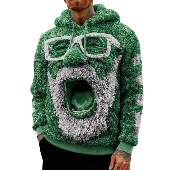 Mens Hooded Sweatshirt Flannel Winter Warm Lined Pullover Soft Cozy Casual Streetwear Top with Front Pocket Sweatshirt