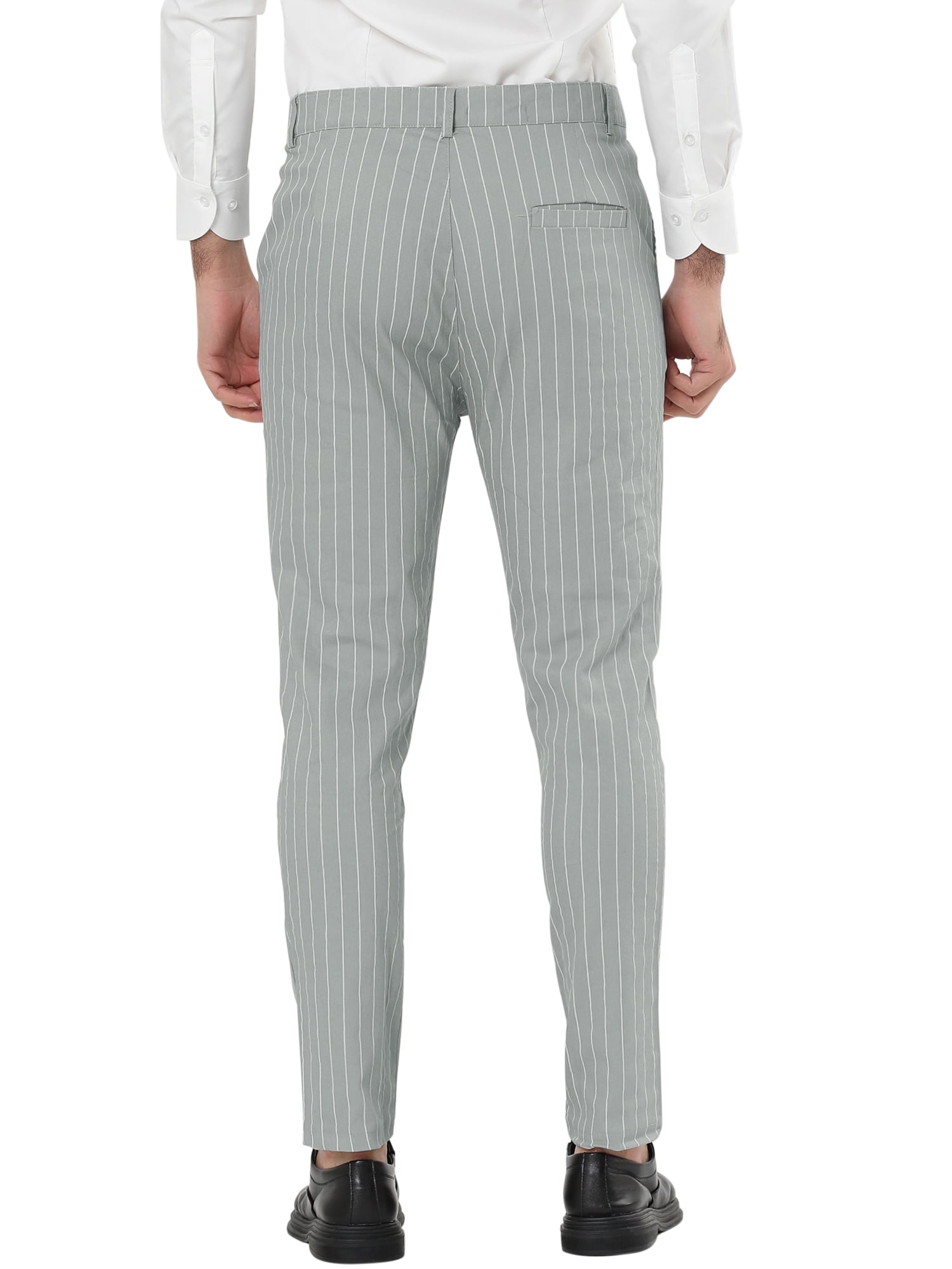 Unique Bargains Men's Striped Pants Slim Fit Flat Front Business Dress Trousers 34 Gray