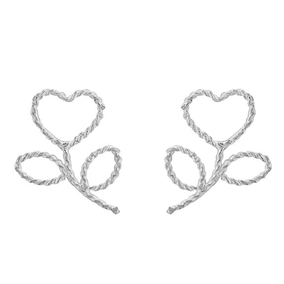 Beautiful Floral Hearts and Stem Braided Sterling Silver Post Stud Earrings