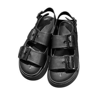 Women Summer Thick Sole Sandals Double Buckle Adjustable Sandals Casual Summer Shoes Black 38